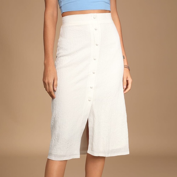NEW Lulus Rules of Romance White Button-Front Midi Skirt - Picture 3 of 6